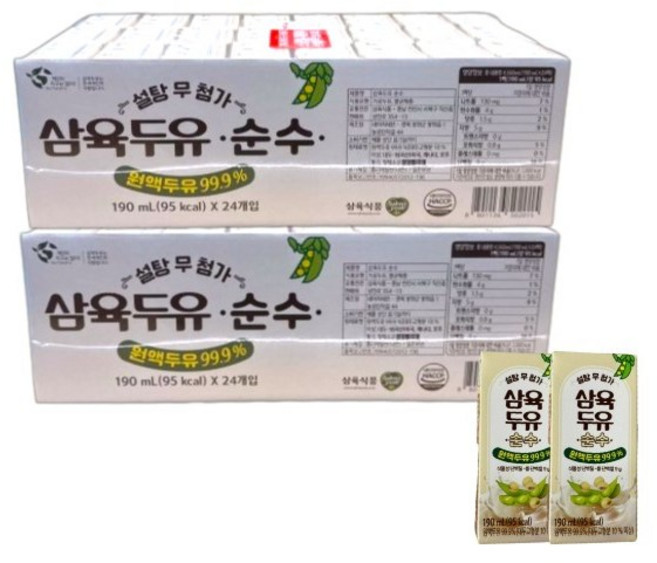 삼육두유 순수 설탕무첨가, 48개, 190ml