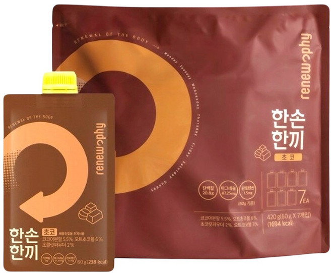 renewphy 巧口奶昔 巧克力口味代餐 60g x 7入 輕巧便攜營養補充, 7個, 60ml