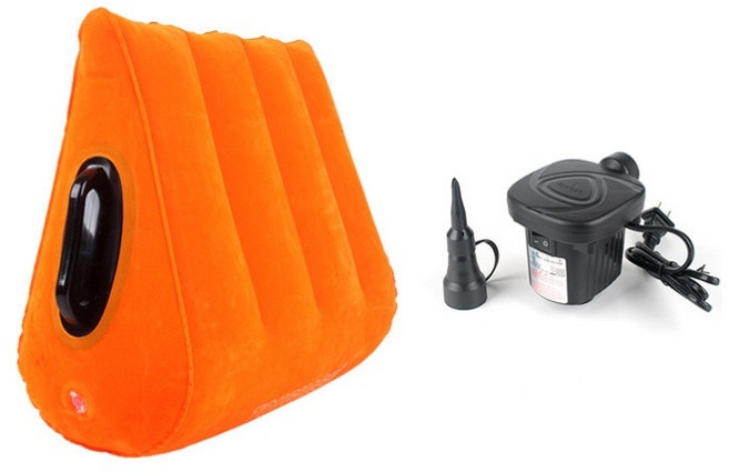 휴대용 에어 등받이 공기주입 허리쿠션 차박 지지대 베드, A_삼각 베개 + 발로 밟는 공기 튜브