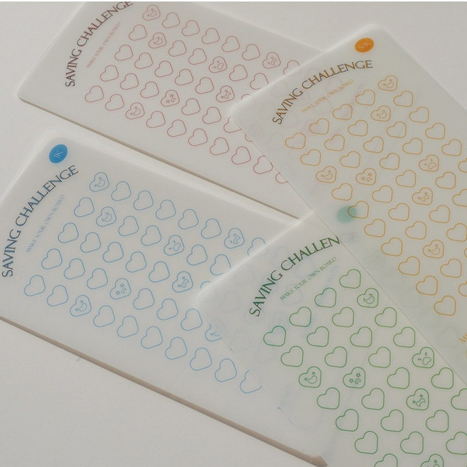 천원부터 오만원까지 금액 4매 현금 생활 저축 챌린지 세이빙 보드 박스 속지 목적 저축다이어리 예산 a6, 금액4매