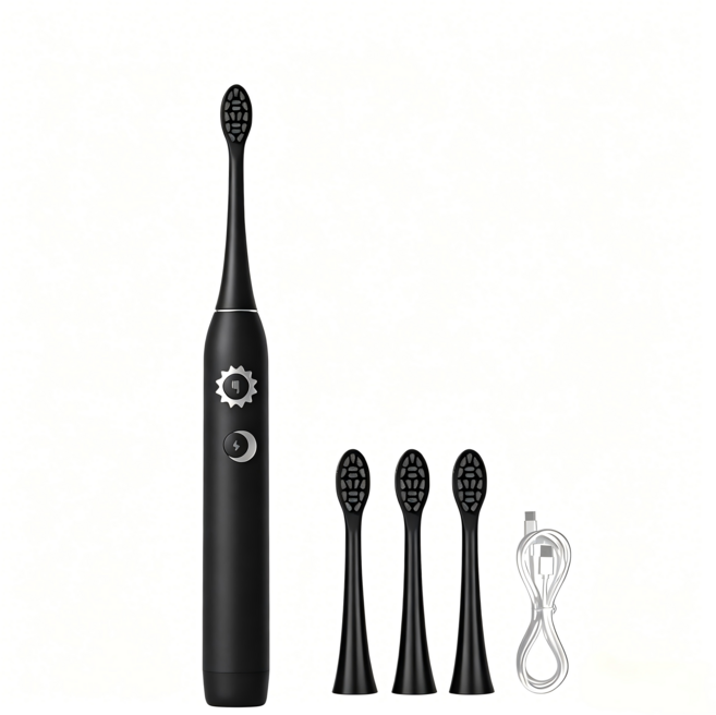 SmartSonic+ T6 음파 전동칫솔 + 칫솔모 4개 이중 모드 아침/저녁 사용, 1개, 블랙