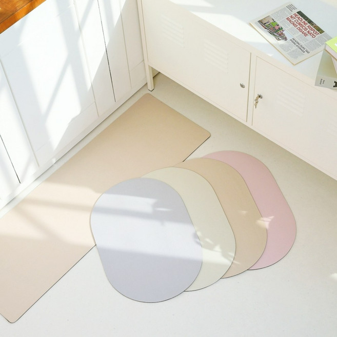 보니츠 규조토 발매트 욕실 주망매트 현관 싱크대 화장실 빨아쓰는라운드M, 라이트 베이지