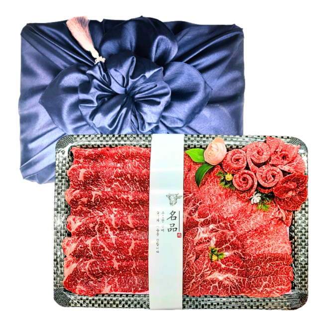 하루정육] 투뿔 한우선물세트 1++ 구이용 이바지한우 보자기포장 (꽃등심+채끝+부채살), 1개, 1.5kg