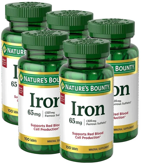 네이처스 바운티 철분 65mg 325 mg 타블렛 Nature's Bounty Iron, 100정, 5개 - 쿠팡