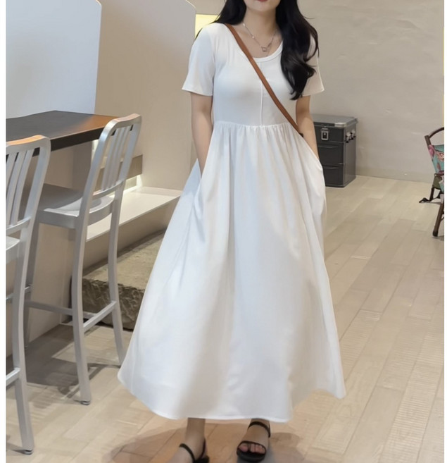 [베리트] 라운드넥 반팔 롱 원피스 드레스 VT-816