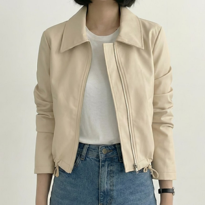 여성용 PU 가죽 코트 라이더 숏 재킷