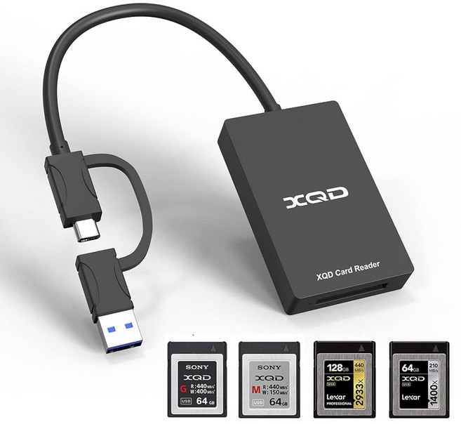 Lexar 2933x/1400x USB C XQD 카드 리더 - 소니 G/M 시리즈 안드로이드 윈도우 맥 OS 리눅스 아이폰 16 15와 호환되는 5Gbps 타입, USB C+USB A XQD Card Reader