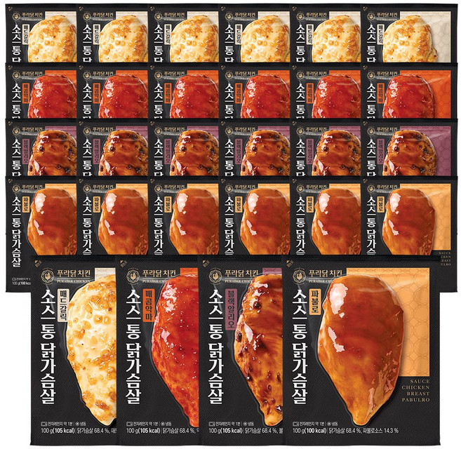 [무료배송/당일출고] 푸라닭 시그니처 소스 통 닭가슴살 4종, 100g, 28개