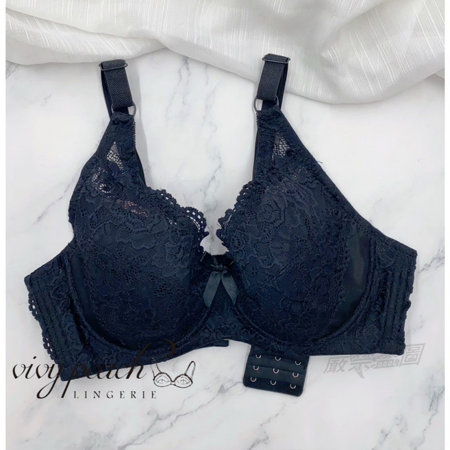 Vivy peach 刺繡蕾絲內衣 E罩杯薄襯全包式脅邊加高, 黑(新色),38