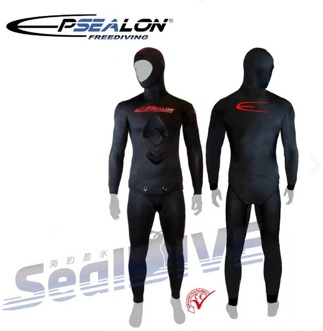 海豹潛水 EPSEALON 全黑紅Logo 防寒衣 自由潛水 潛水衣, 5mm,3號
