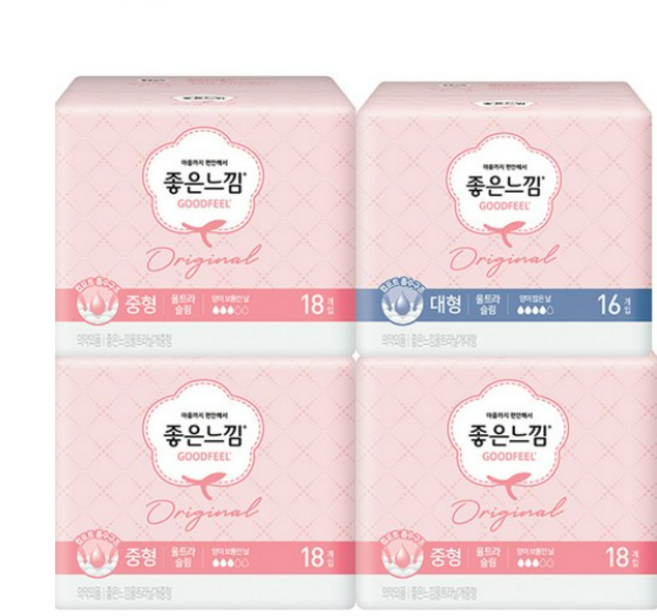 좋은느낌 울트라슬림 생리대 날개형 중형 18p x 3p + 대형 16p, 1세트
