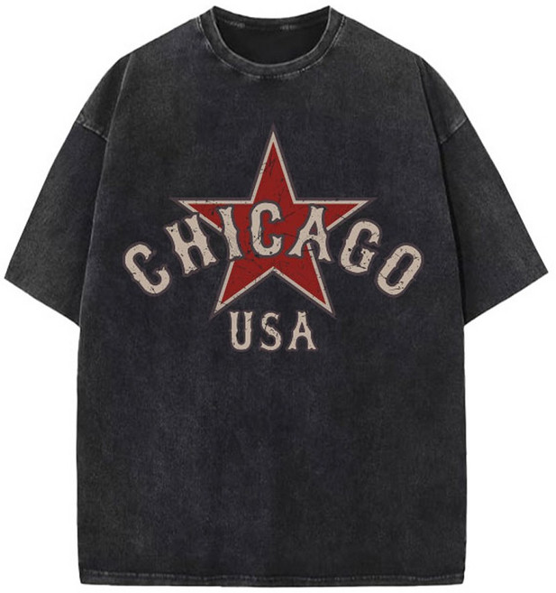 마제클로 피그먼트 오버핏 그래비티 시카고 럭비 반팔 빈티지 프린팅 워싱 반팔티