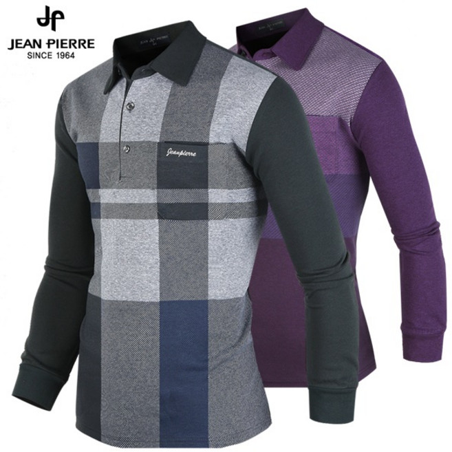 쟌피엘 백화점용 남자 고급 체크 기모 카라티 카라넥 골프티 골프웨어 긴팔 티셔츠