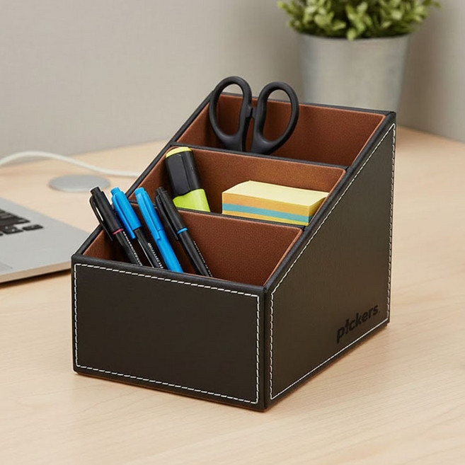 픽커스 가죽 다용도 오거나이저 정리함, 1개, 브라운