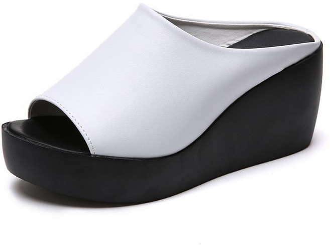 여성 슬리퍼 플랫폼 숙녀 웨지 들여다 발가락 슬라이드 솔리드 캐주얼 야외 신발, 04 38, 02 White