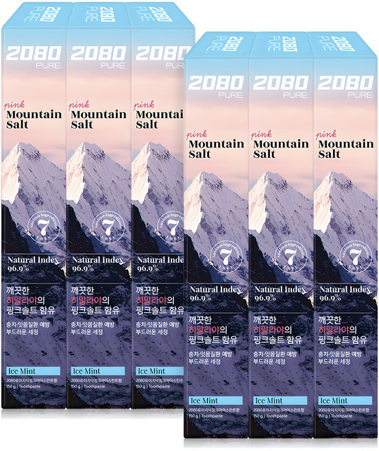 2080 퓨어 핑크 아이스민트향 치약, 150g, 6개