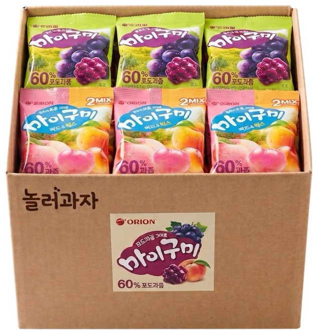 오리온 젤리 마이구미 포도 20개+백도&황도 20개 2종 혼합 대용량 개별포장