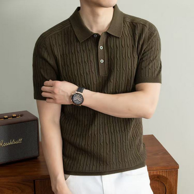 J nd O남성 봄여름 세련 과배기 반팔 니트 카라 티셔츠