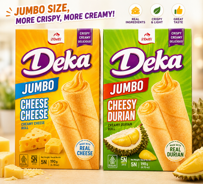 Deka Jumbo Wafer Roll 2 Rasa Keju Durian Snack Indonesia, 2세트, 560g