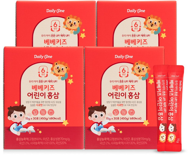 데일리원 베베키즈 어린이 홍삼 15g 30포, 4개, 450g