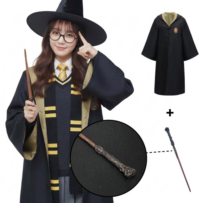 [청춘교복] 고퀄리티 해리포터 지팡이 2종세트 로브+지팡이 코스프레 할로윈 마법사 졸사 졸업사진
