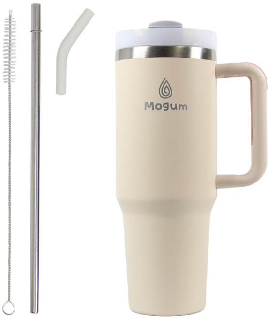 모굼 보온 보냉 대용량 손잡이 스텐 텀블러, 1개, 1200ml, 로즈베이지