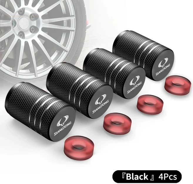 호환 쌍용 액티언 스포츠 코란도 렉스턴 카이런 로디우스 티볼리 무쏘용 4개 차량 타이어 밸브 스템 캡 알, 01 China Mainland, 02 black-4PCS