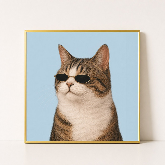 소소꼬모 감성 일러스트 고양이그림 동물 카페 거실 인테리어액자 태비힙냥이, 액자골드
