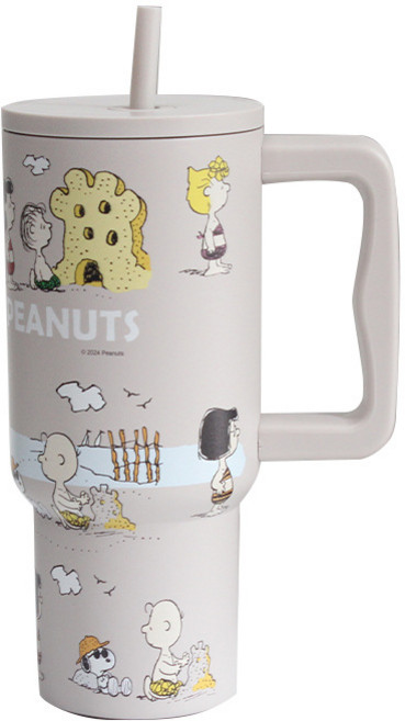 GOYES 캐릭터 스누피 도안 텀블러 대용량 보온 보냉병 빨대 텀블러, 1개, 카키, 900ml