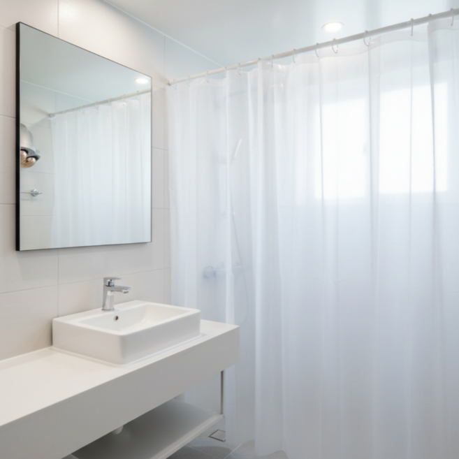 PEVA 방수 샤워 커튼 고리포함, 1개, 반투명