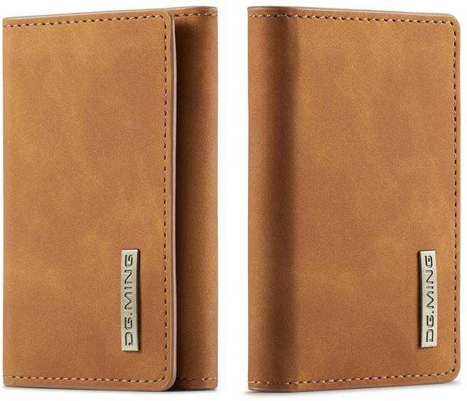 DG MING 휴대용 카드 홀더 지갑 Trifold 마그네틱 버클 카드 가방 빈티지 가죽 세련된 멀티 카드 슬롯 미니 지갑, Brown, 없음