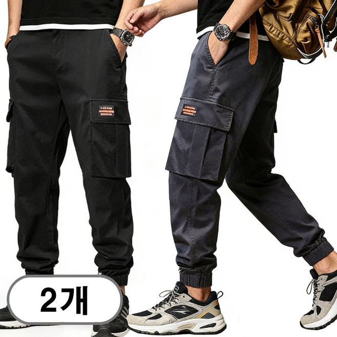 차쿠 1+1(2세트) 남성 4계절 겨울 기모 카고바지 작업복바지 캐주얼 융털 조거팬츠 (4계절 겨울)