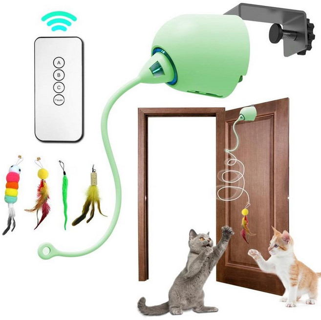 실내 고양이용 인터랙티브 고양이 스마트 새끼 자동 홀 마우스 두더지, 1개, 7. Rope-green