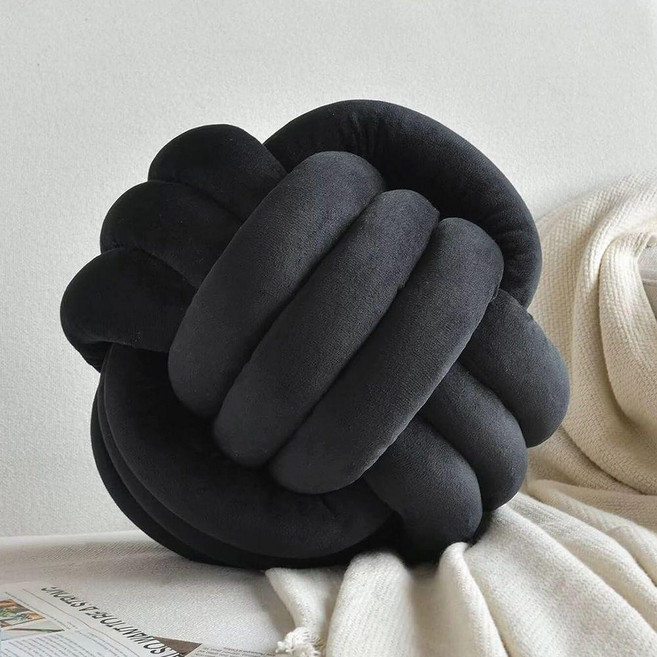 니트 꽈배기 쿠션 베이지 거실 앤티크 인테리어 원형 꽈베기 사무실, 블랙