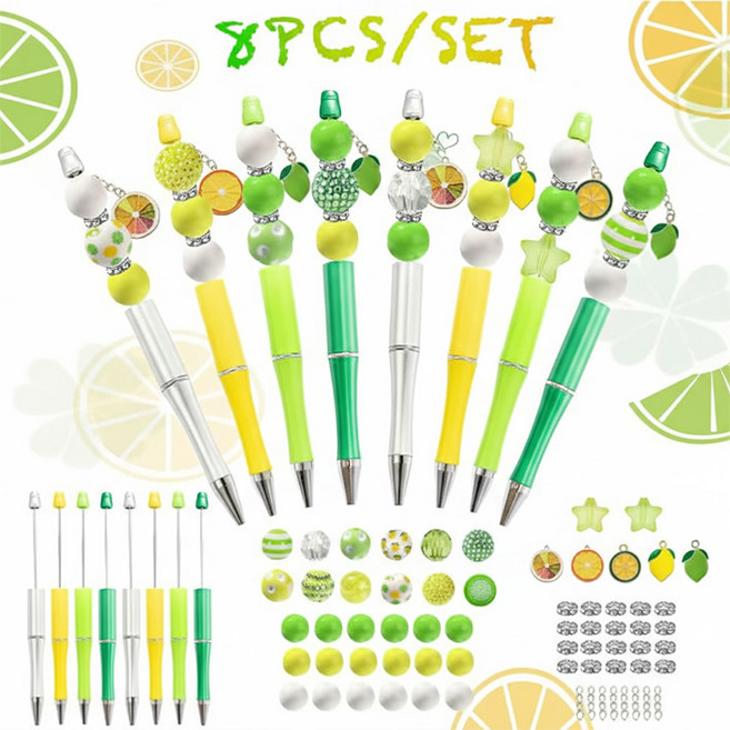 토이즈데이 볼꾸 비즈 볼펜 꾸미기 세트 요즘 유행 여아 단체 선물, 1세트, 라임 8pcs