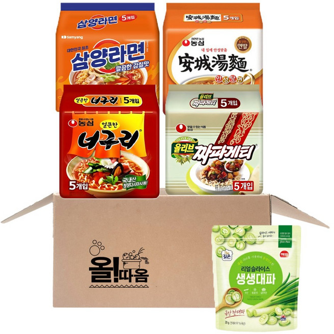 삼양 농심 사조 멀티 대파라면 2호 삼안너짜 (삼양라면 안성탕면 너구리 짜파게티) + 생생대파, 1세트