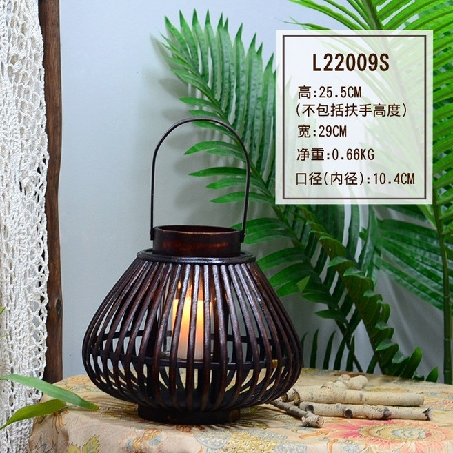 캔들 홀더 유럽식 대나무 빈티지 촛대 인테리어오브제 펜션 램프, 1개, L22009S 진한 스타일