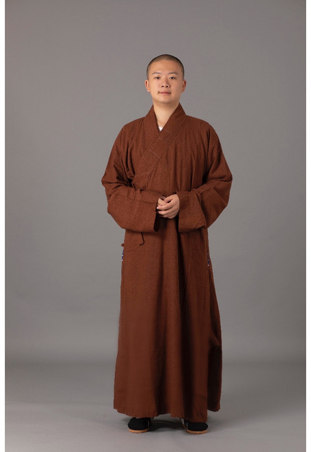 弘喧 佛教僧服 棉麻長衫, 咖啡,12*56