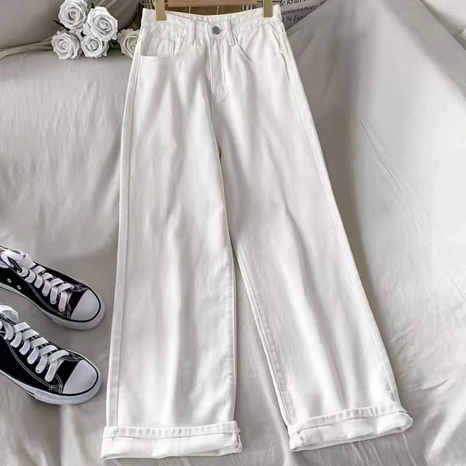 梨卡 女款刷毛直筒牛仔褲 寬鬆落地版型 韓系保暖長褲