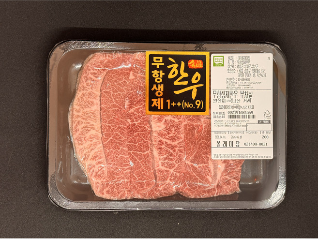 친환경 무항생제 한우투뿔 1++ no9 건강한 소고기 11가지부위 올레마당, 1개, 부채살200g