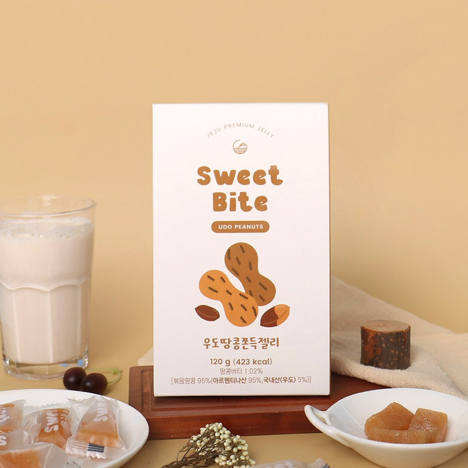 제주 스윗바이트 우도땅콩 쫀득젤리 제주도기념품 특산품 카라멜 간식 선물, 1개, 120g