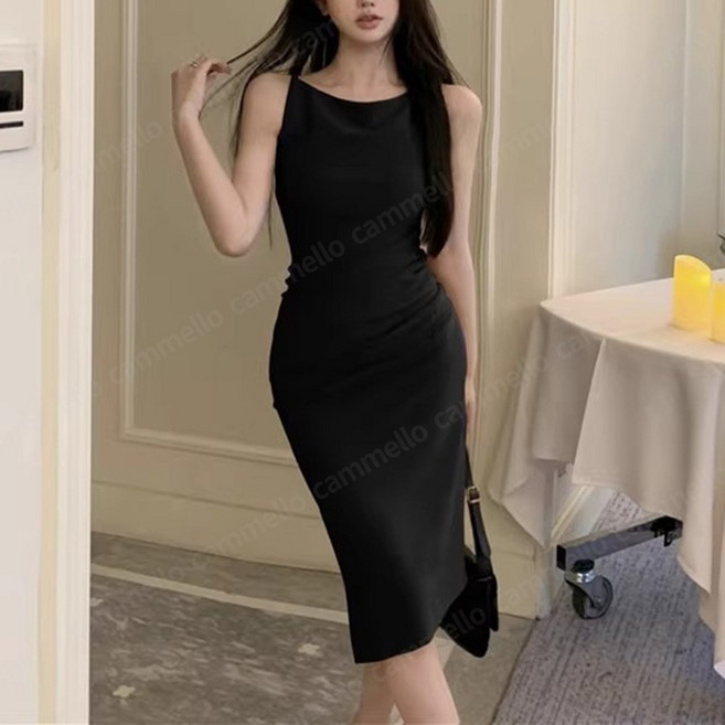 cammello 사이드 슬릿 민소매 슬림핏 미디원피스 셀프웨딩 하객룩 여신 드레스