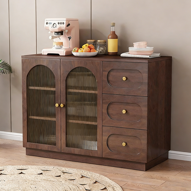 빈티지 수납서랍장 장식장 홈카페 예쁜 식기장 주방 오븐 렌지대 선반장, 다크 브라운(B)+서랍