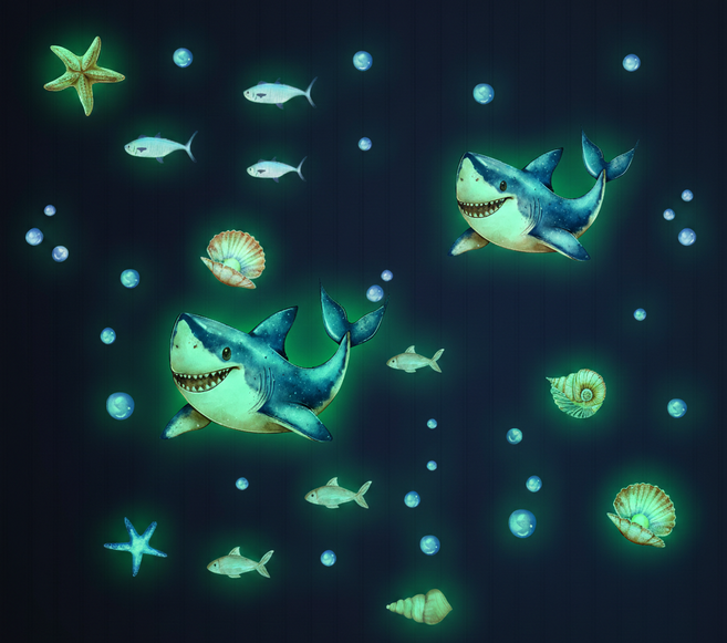 제이브 야광 상어 해양동물 벽꾸미기 장식 스티커