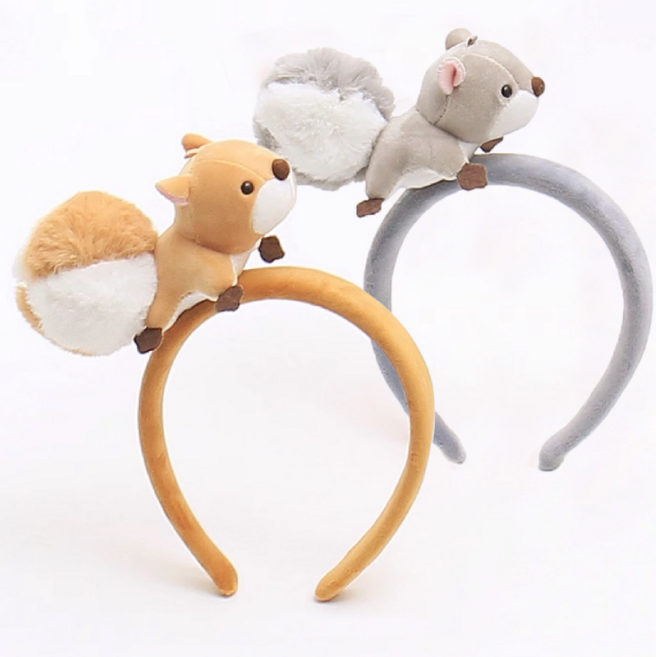 팡파레팡팡 인형 머리띠 파티 소품 동물 놀이공원 인생네컷, 1개, 다람쥐 인형머리띠 (그레이)