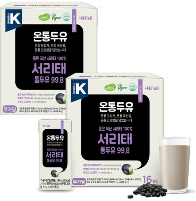 온통두유 서리태 통두유 16입, 190ml, 32개