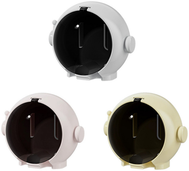 투데이리빙 3종 세트 무타공 우주인 칫솔걸이 귀여운 양치 덮개형 거치대 깔끔한 욕실 인테리어 붙이는 홀더 물빠짐 위생 접착식 정리대, 3개, 화이트+핑크+옐로우