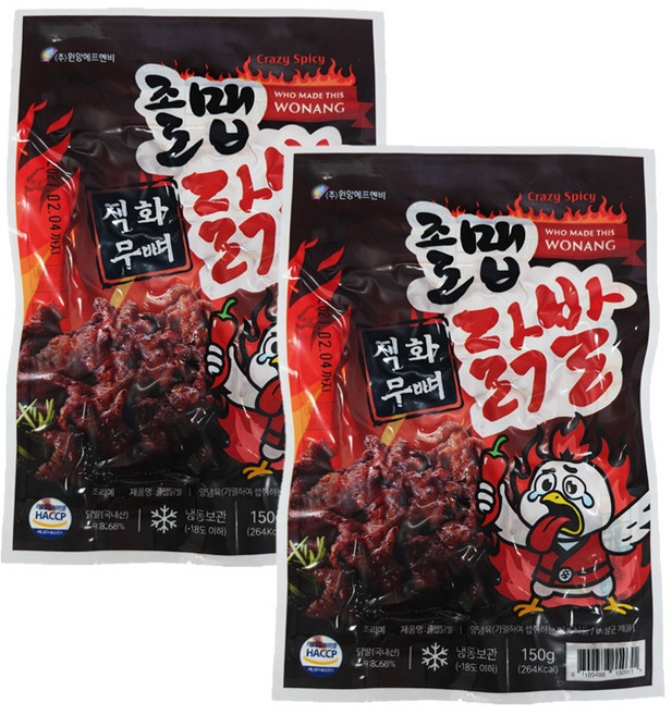 2팩 원앙닭발 무뼈 S라인 송이불닭 오돌뼈 국물닭발 편육 통닭발 닭근위볶음 닭날개, 150g, 2개, 졸맵 닭발(무뼈)