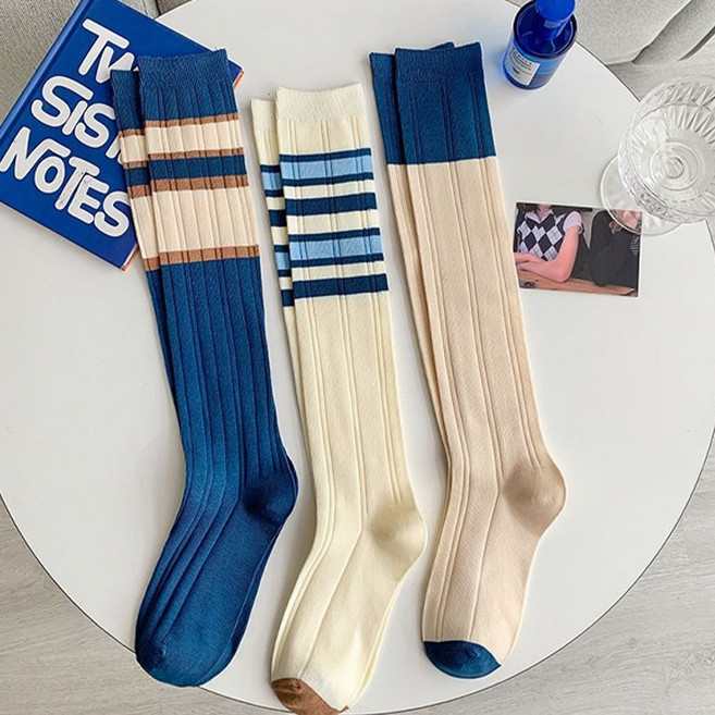 시우리빙 스트라이프 배색 니삭스 무릎양말 3P 1세트