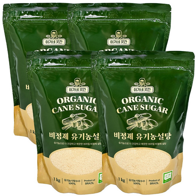 이가네곳간 비정제 유기농 설탕 황설탕 원당, 1kg, 4개
